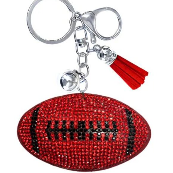 NWT Red & Black Football Crystal Keychain Sparkly Bag Charm with Silver Hardware - Picture 1 of 1